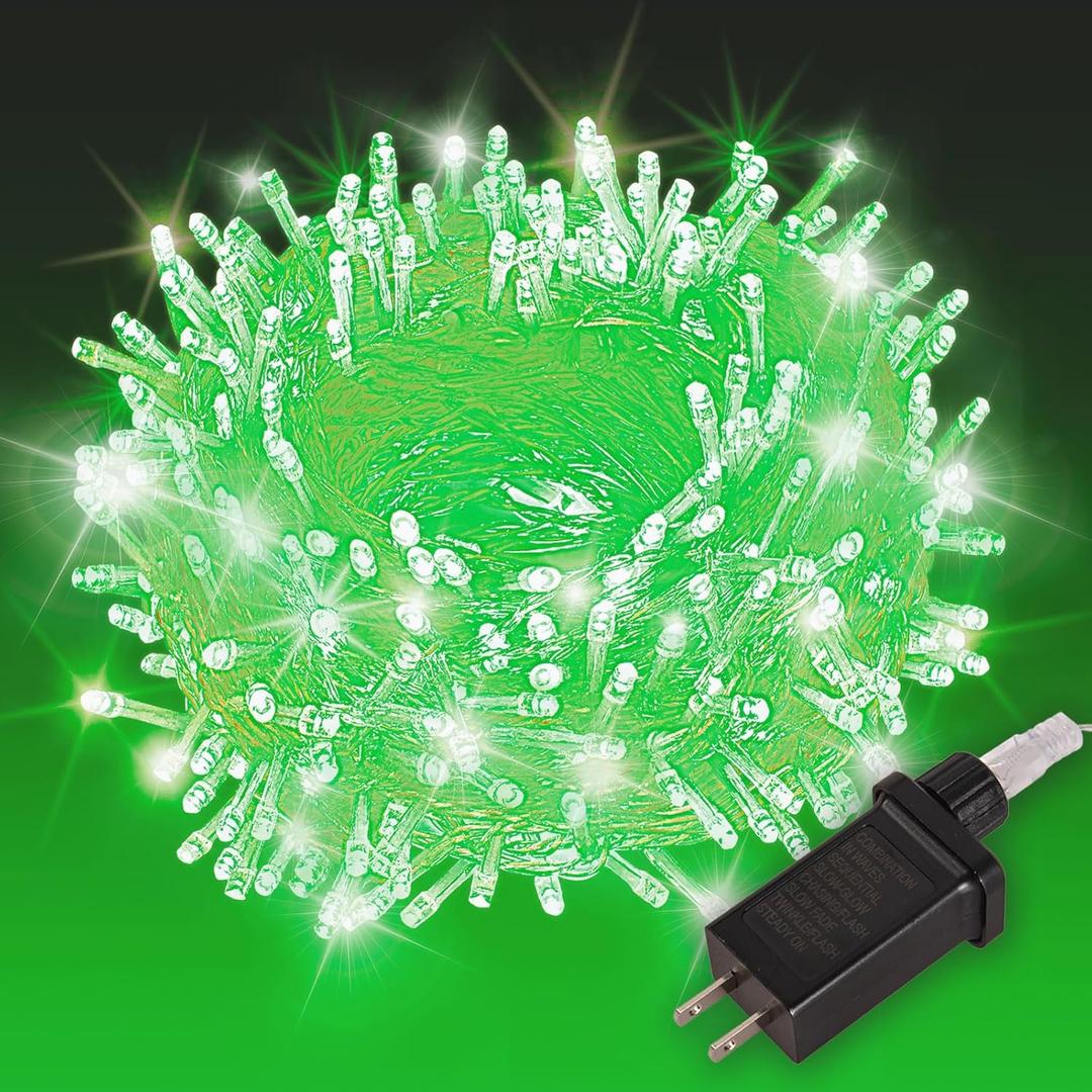 Etinga 200 LED Green String 66ft, Plug in Fairy with 8 Modes, Indoor Outdoor Decoration for St. Patrick's Day, Christmas, Garden, Bedroom, Patio (Green, 200 LEDs, 66ft)