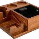 IKAPE V3 Espresso Knock Box, Espresso Coffee Organizer Box Fit for Storage 51 to 58MM Espresso Tamper and Distributor, Pure Natural Walnut Base with Special Portafilter Basket Station(4 In 1)