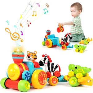 Marstone Baby Toys for 1 2 Year Old Boys and Girls Gifts, Forest Train Car Set for Toddlers 1-2, Push Animal Baby Toys 12-18 Months, Learning Toddler Toys for 1-3 Yr Old Boy Birthday Gift