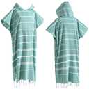 1pcs Turkish Towel Poncho Turkish Cotton Surf Poncho Changing Towels Swim Robe with Pocket Swim Cover Up Wearable Towel Hooded Beach Towel for Adult Man Women Beach Pool (Green, L)