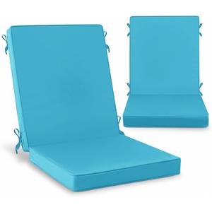 Summsun Patio Dining Chair Cushions with Non-Slip Bottom, Water Resistant Outdoor Seat Cushion with Ties, Removable Covers for Garden Lawn Patio Furniture, 44 x 20 Inch, Teal, Set of 2