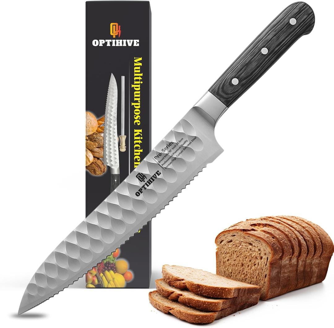 Bread Knife, 10 Inch Serrated Knife for Homemade Bread, Forged German High Carbon Stainless Steel, Razor-Sharp Edge for Efficient Slicing Sourdough Bread, Bagels & Cakes