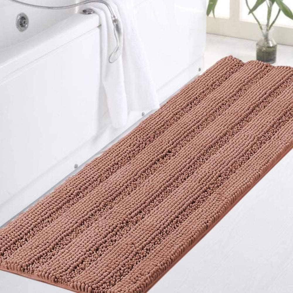 Turquoize Bath Mat, 47 x 17, Muted Clay, Plush Chenille, Non-Slip, Machine Washable