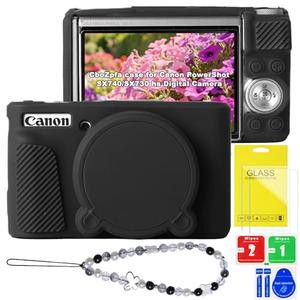 CboZpfa Case for Canon PowerShot SX740/SX730 hs Camera,Soft Silicone Protective with Removable Lens Cover,Canon SX740 hs Camera Accessories(2 Tempered Glass Cover,1 Charm Wrist Strap)