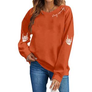 HEBBE Spooky Season Sweatshirts Halloween Ghost Sweatshirt Women - Halloween Graphic Crewneck Tops Casual Sweater (Orange, XXL)