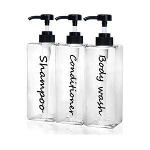 Shampoo Dispenser - Refillable Shampoo and Conditioner Bottles (Clear, Set of 3, 21oz) - Modern Shampoo Bottles for Shower Soap - Empty Shampoo Conditioner Body Wash Dispenser Set - for Bathroom