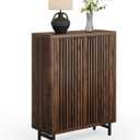 LITTLE TREE 6-Tier Shoe Cabinet with Doors for Up to 24 Pairs, Large Wooden Shoe Storage Cabinet with Adjustable Shelves, Retro Freestanding Shoe Organizer Cabinet for Entryway, Hallway, Dark Walnut