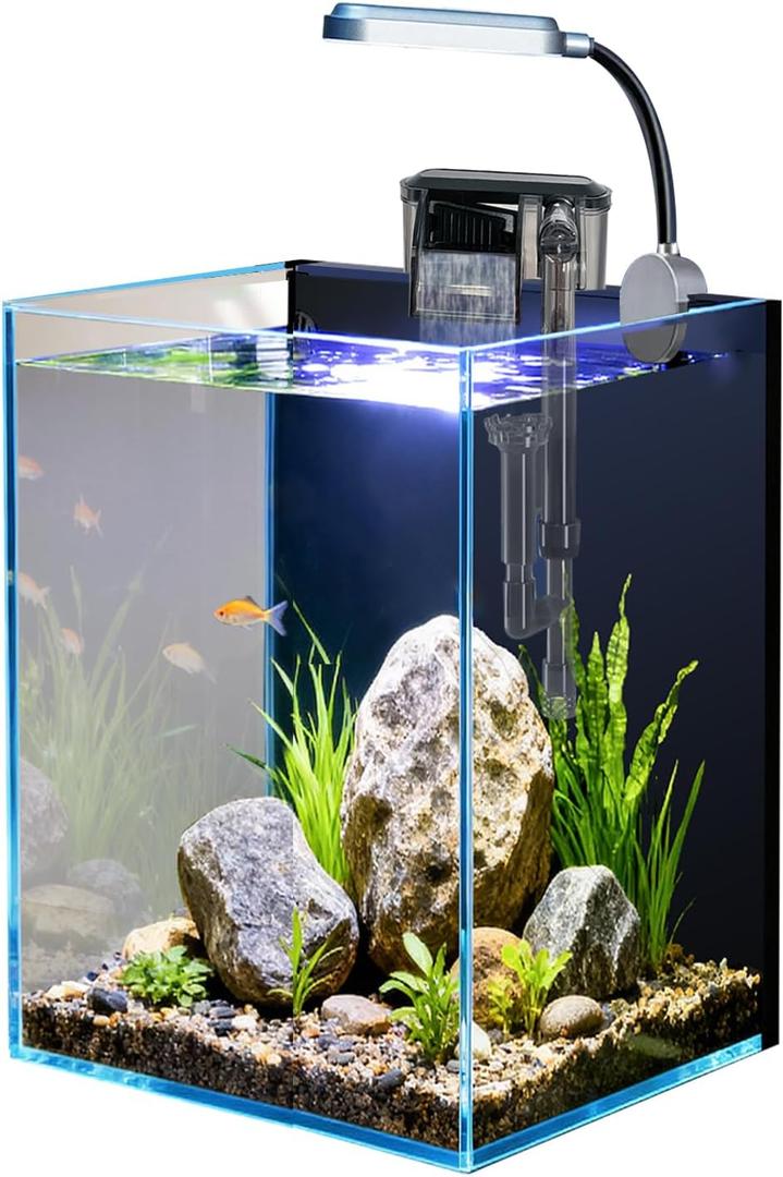 1.5 Gallon Fish Tank Starter Kits, Nano Glass Aquarium with Filter, Led Light for Aquascape DIY Small Betta Fish Tank