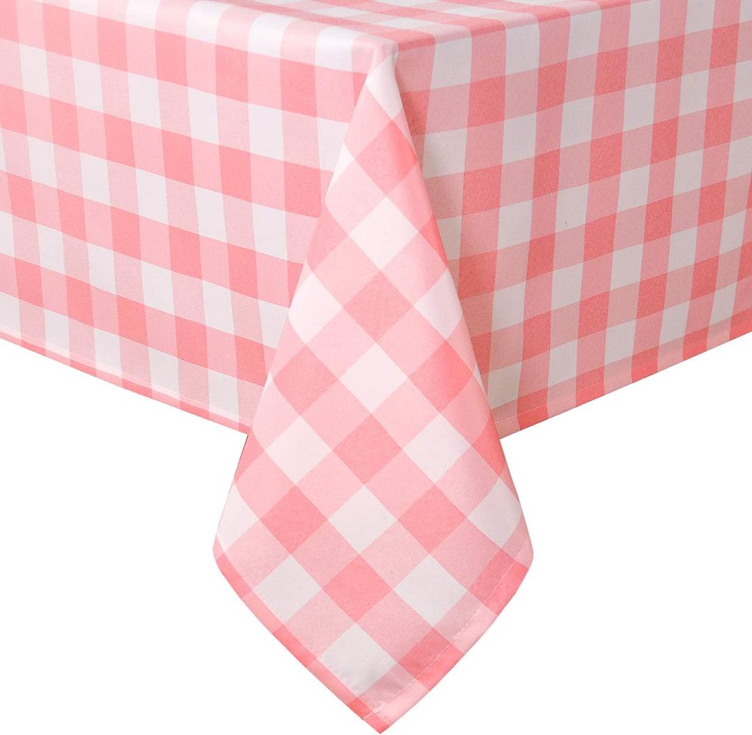 Hiasan Checkered Tablecloth Rectangle - Stain Resistant, Waterproof and Washable Table Cloth Gingham for Valentine's Day/Outdoor Picnic/Holiday Dinner/Dining Hall, 60 x 120 Inch, Peach Pink and White