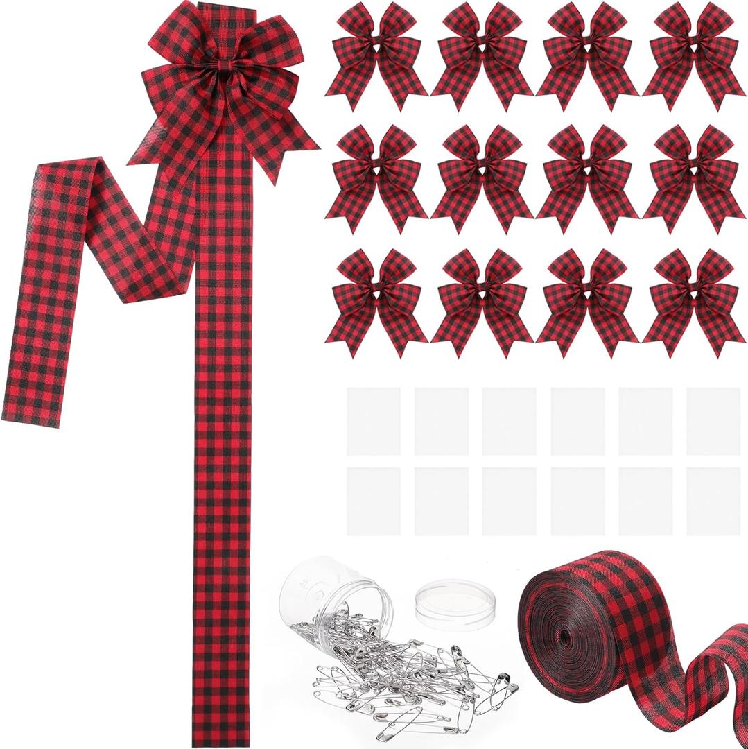 Syhood 12 Pcs Christmas Cabinet Ribbons 78.8 Inch Xmas Door Ribbon Cabinet Bows with Large Christmas Ribbons for DIY Holiday Festive Party Xmas Tree Decor Dining Kitchen Supplies(Red, Black)