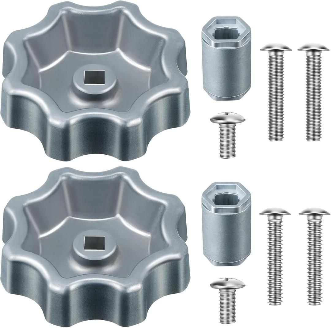 Dreyoo 2 Pack Outdoor Faucet Handle, Water Spigot Handle Compatible with Danco 10006 Hose Bib, with Adapter and Screws for 8 &12 Point Round Broach, 0.26", 0.28", 0.31"&0.38" Square Broach, Silver