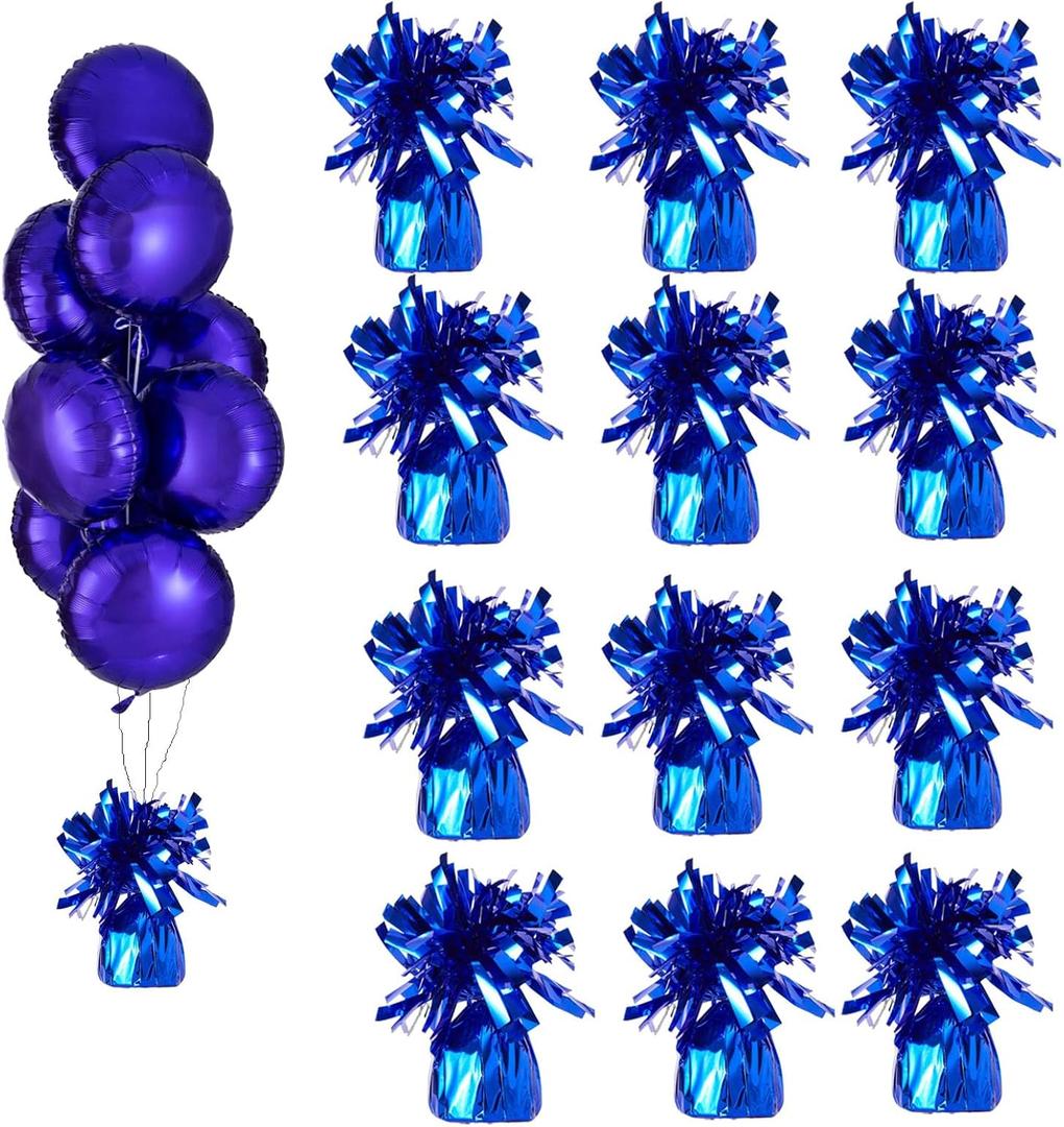 Balloon weights, 12 pieces, aluminum foil, suitable for birthday parties, gatherings, weddings, dinners and other occasions, weight 0.36lb (Dark Blue 12pcs)