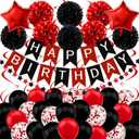 Black and Red Birthday Decorations - Happy Birthday Banner for Boys Girls Men Women Party Supplies