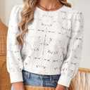 SOFIA'S CHOICE Women's Lace 3/4 Sleeve Shirts Crochet Eyelet Crew Neck Dressy Blouse Sheer Top (XL)