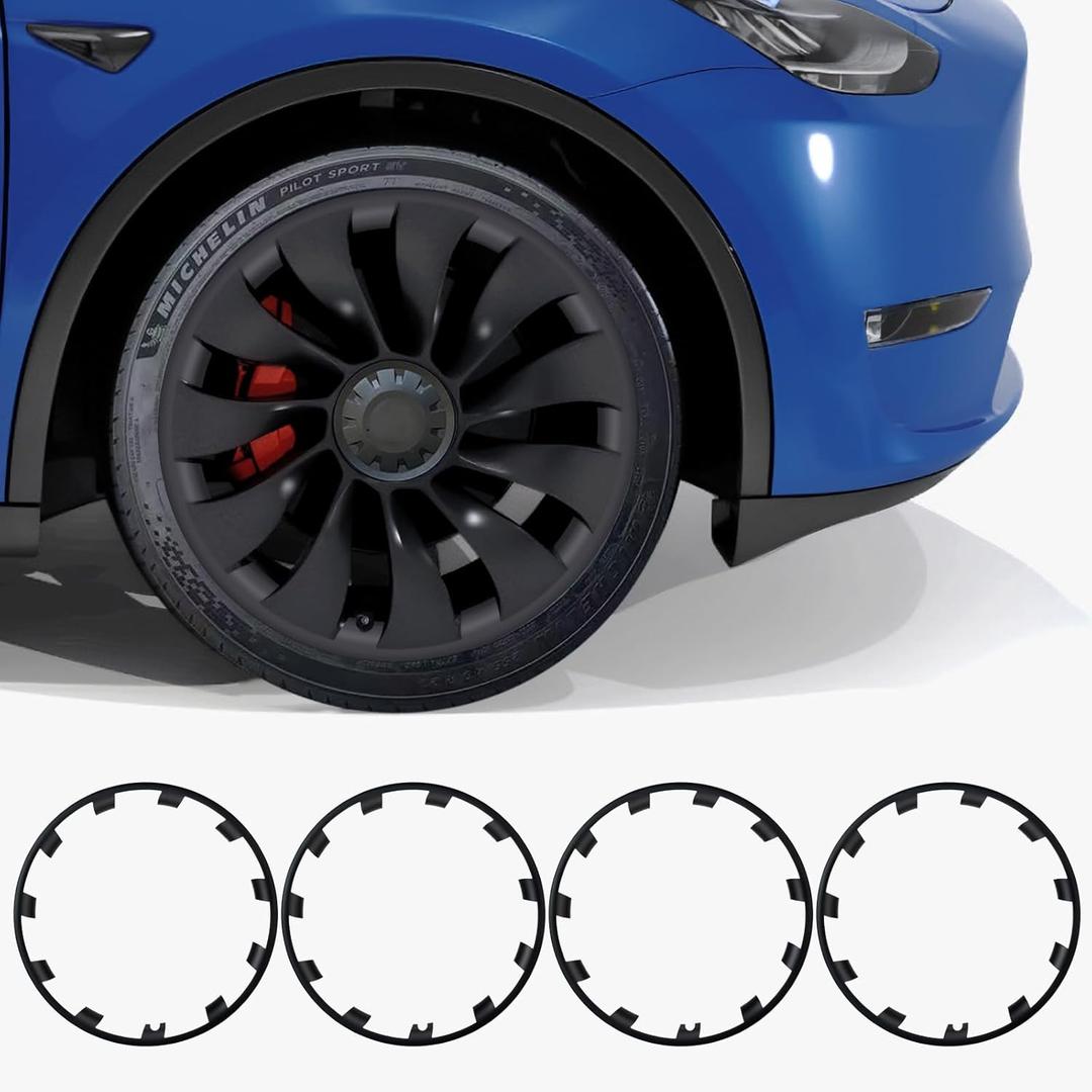 Rim Protector for Tesla Model Y 20202024, 21 Inch berturbine Wheel Covers, ABS Trim Rings, Hubcap Guards for Model Y Exterior Accessories Matte Black(Set of 4)