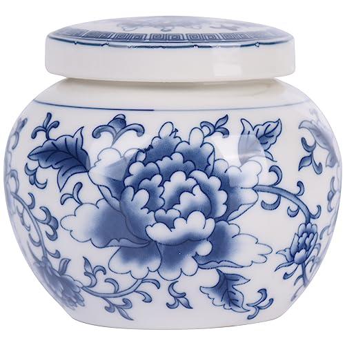 Elegant Mini Blue and White Porcelain Ceramic Ginger Jar With Twist Lid - Modern Twist on Traditional Design (Peony Jar[S])