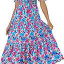 PRETTYGARDEN Women's Boho Floral Print Summer Dresses Square Neck Puff Sleeve A Line Long Dress Smocked Casual Maxi Dress (Silver, XL)