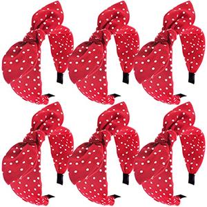 Jaciya Bow Headbands for Girls Women Hair Accessories Red Polka Dot Headbands with Bow Knotted Head Band Vintage Bunny Ears Hair Hoop