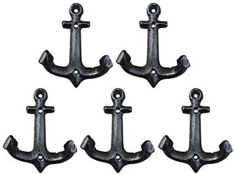 Nautical Cast Iron Ship Anchor Weathered Nautical Wall Hooks Coat Hook, Screws Included (5 PCS)