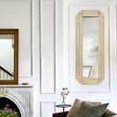 Modern Rectangle Mirror, 42"x16" Geometric Art Deco Mirror with Metal Frame, Gold Elegant Mirrors for Living Room Bedroom Bathroom Entryway Hallway, Hangs Vertically or Horizontally