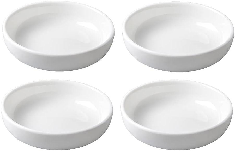 4pcs White Ceramic Seasoning Dishes Dipping Bowls Appetizer Plates,3.8 inch