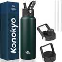 Konokyo 40oz Insulated Water Bottle Stainless Steel Sport Bottles with 3 Lids,Army Green