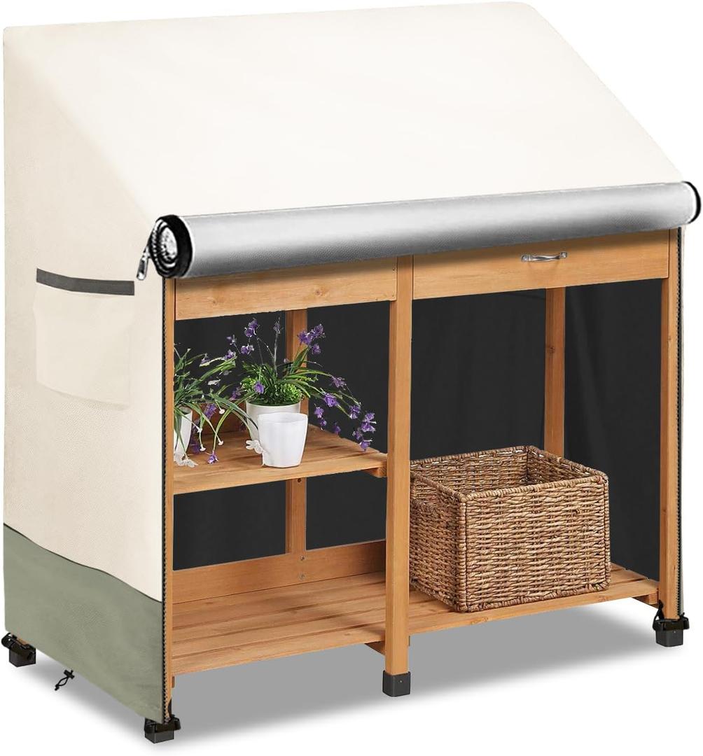 Outdoor Garden Potting Bench Table Cover with Split Zipper,Heavy 600D Duty Waterproof Anti-UV All Weather Protection,47" x 20" x 47" -Beige