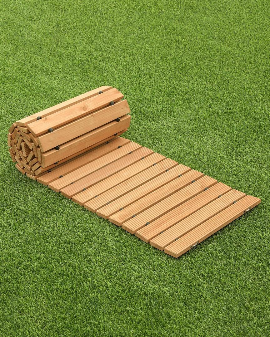 VEVOR Wooden Garden Pathway, 8 ft L x 17 in W, Non-Slip Straight Garden Walkway, Roll Out Cedar Outdoor Walkway Path with Wire Rope Connection, Decorative Garden Paver for Backyard Wedding Party