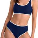 Beautikini Period Swimwear Sporty Two Piece Menstrual Swimsuits Leakproof Bikini Set Bathing Suits for Teen Girls Women (Blue, L)