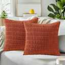 QUORGVES Fall Rust Pillow Covers 18x18 Inch Set of 2 Corduroy Terracotta Throw Pillow Covers Decor for Sofa Living Room Couch Bed Burnt Orange Pillow Covers