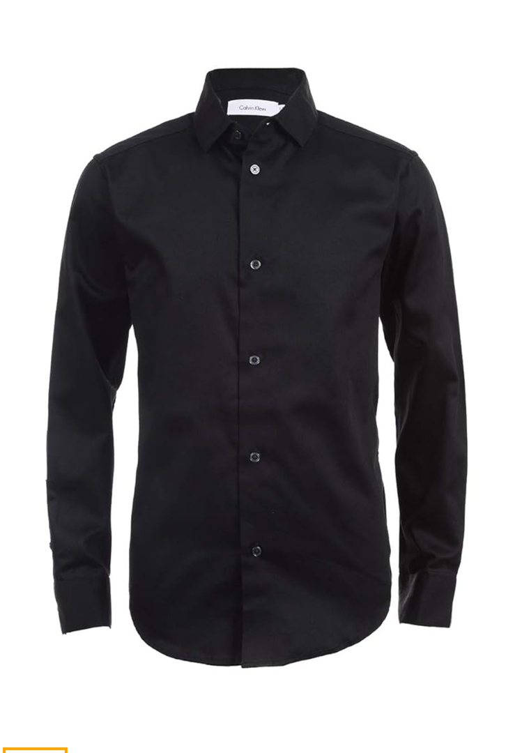 Calvin Klein Boys' Long Sleeve Sateen Dress Shirt, Button-Down Style with Cuffs & Shirttail Hem