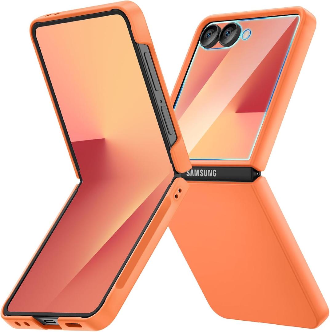 Ruky for Galaxy Z Flip 7 Case, Hard PC Ultra Slim Shockproof Protective Cover, Support Wireless Charging Full Body Drop Protection Cover for Samsung Galaxy Z Flip 7, Orange