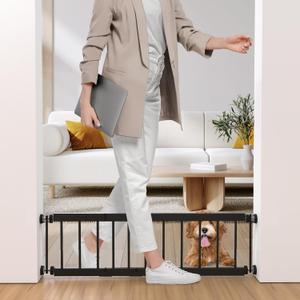 Dog Gate Indoor,18"-45" Adjustable Extra Wide Metal Short Dog Gate to Step Over, 10" Tall Small Pet Gate with 3 Extension Kits, Pressure Mounted for Doorways & Stairs Black