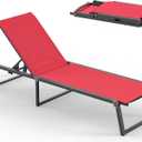 Aluminum Chaise Lounge Chair Outdoor, Foldable& No Assembly Patio Pool Lounge Chairs 5-Position Recliner for Outside, Fully Grounded Legs Sun Lounger for Poolside, Red