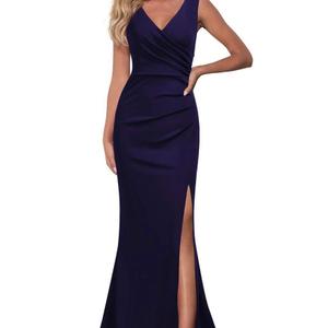 WOOSEA Women Sleeveless V Neck Split Evening Cocktail Long Dress, Size XL
