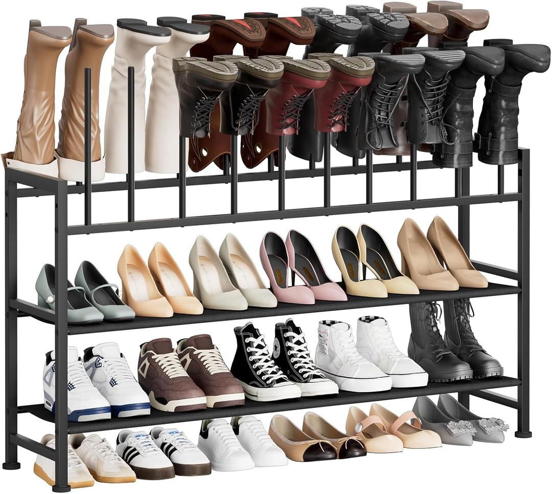 DIMJ Boot Rack 4-Tier - Black Metal Boot Storage Rack for Tall Boots Organizer, Multiuse Shoe Rack for Boots, Sneakers, High-Heel, Entryway, Fits 10 Pairs