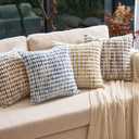 Aeckself Boho Chenille Tufted Pillow Cover 20x20 Inch, Decorative Square Throw Pillow Cover Neutral Pillowcase for Couch Bedroom Living Room, Blue White
