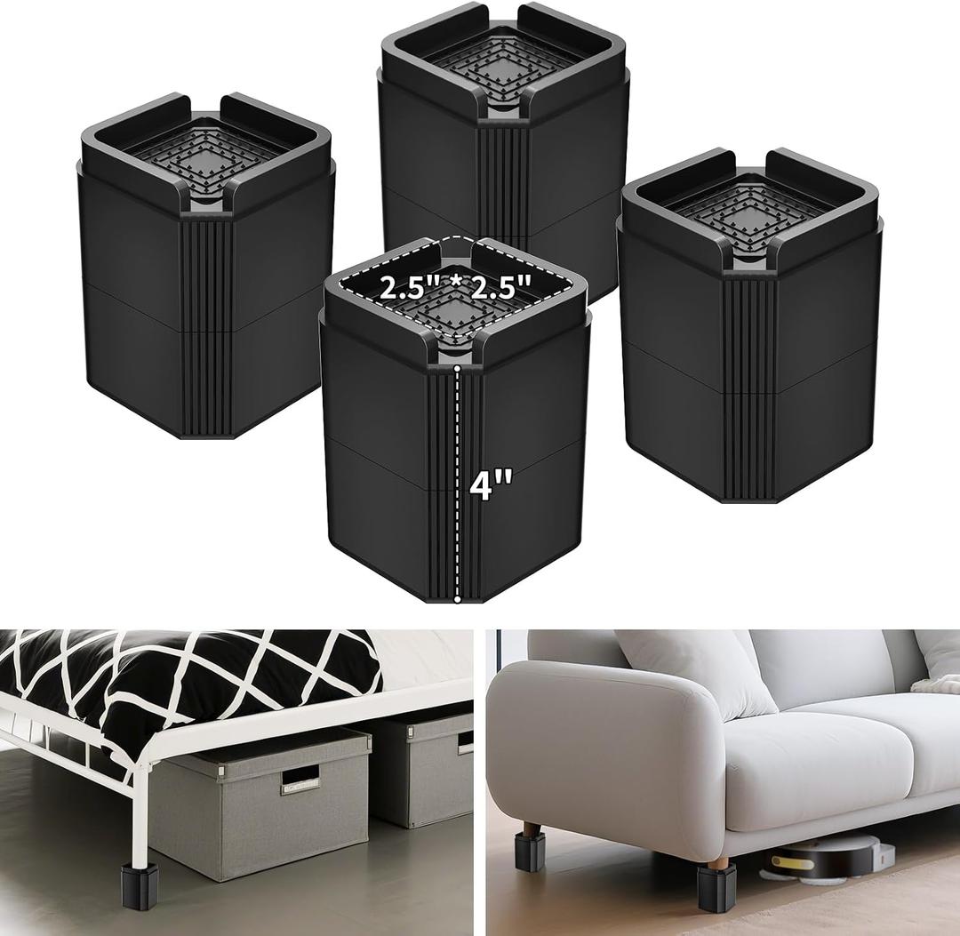 Furniture Risers Bed Risers, Adjustable Risers Blocks Lift 2, 4, 5.9 inches Heavy Duty Desk Leg Risers for Couch Table Desk Sofa Dresser, Refrigerator, Washing Machine - Support up to 2000 lbs