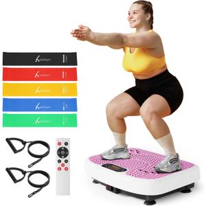 SoftGym Vibration Plate Exercise Machine for Lymphatic Drainage,Power Vibrate Stand Shake Board 450 Lbs Capacity Whole Body Workout Waver with Fitness Resistance Bands Weight Loss Gifts for Women Men