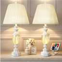 27" Rustic End Table Lamp Set of 2 with Night Light for Bedroom Living Room USB Charging Pots Farmhouse Bedside Lamp with Pleated Shade Boho Nightstand Lamps for Room Office Hotel Dorm (Bulb Included)