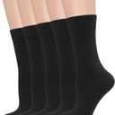 Women's Soft Thin Viscose Bamboo Crew Socks, Fit Stretchy Casual, Business, Dress Calf Sock 5 Pairs (Medium, Black)
