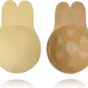 BOOSINI Adhesive Strapless Bra - Sticky Push Up Backless Invisible Bra with Nipple Covers Reusable Self-Adhesive Bras Beige L(1Pair)