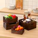 4 x Chunful 4 Pack Wood Crates Nesting Storage Baskets Decorative Farmhouse Wooden Organizer Crates Boxes with Open Front and Handle Rustic Nesting Baskets for Fruit Vegetable Kitchen Bathroom