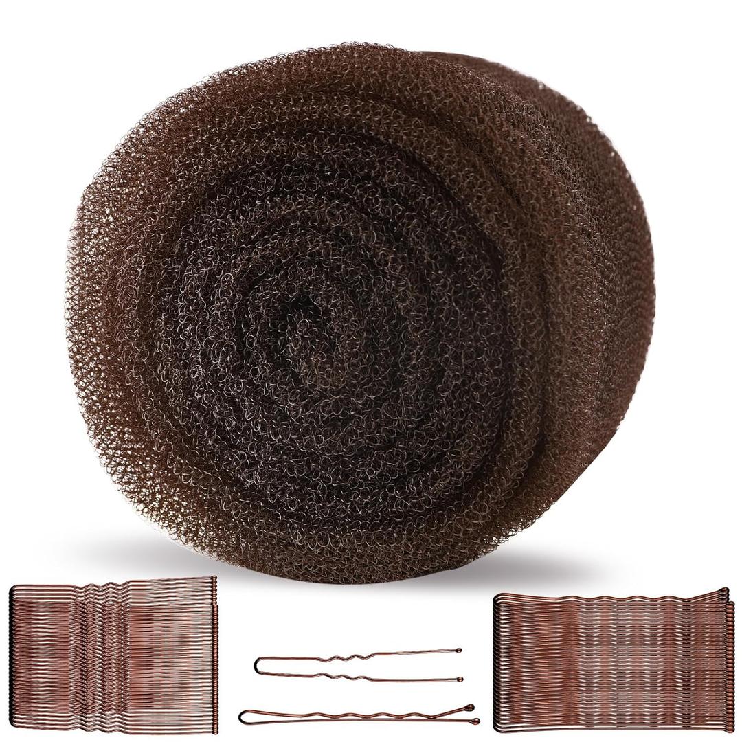 Hair Sponge for Updo & Volume Bumps Tool, Hair Filler for Thin Hair, Padding for Updo with 100 Bobby Pins, 70 Inch, Salon Must-Have, Dark Brown