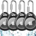 UNBREAKcable AirTag Holder for Apple - 4 Pack Air Tag Case [Professional Carabiner] [Waterproof] [Shockproof] TPU AirTag Keychain for Kids, Pets, Keys, Luggage, Backpacks (All Black)