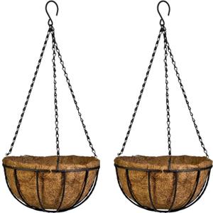 Kingbuy 10 Inch Hanging Planter Basket with Coconut Liner Wire Plant Holder Chain Flower Baskets Pot Hanger Home Garden Decoration for Indoor Outdoor, 2 Pack
