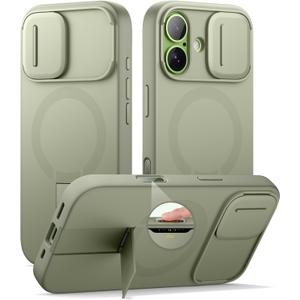 SURITCH for iPhone 17 Case with Camera Control Cover, Camera Slide Cover and Adjustable Kickstand, Compatible with MagSafe, Shockproof Bumper Protective Cases 6.3 Inch, Green