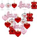 16pcs Valentines Day Decorations Heart Ornaments for Tree Romantic Hanging Ornaments for Christmas Tree Bear Heart Shaped Valentines Decor for Wedding Xmas Valentine Anniversary