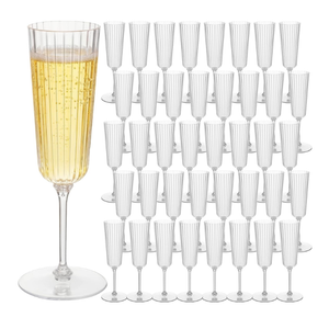 Jingmore 48 Pcs Plastic Ribbed Champagne Flutes With Stem, 6.4 oz Clear Vintage Disposable Champagne Glasses for Wedding Birthday Anniversary (Clear)