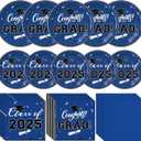 Graduation Decorations 2025, 200 Pcs Navy Blue Class of 2025 Graduations Party Supplies Kit with Paper Plates, Luncheon Napkins, Cocktail Napkins, Congrats Grad Decorations for 50 Guests (Blue)